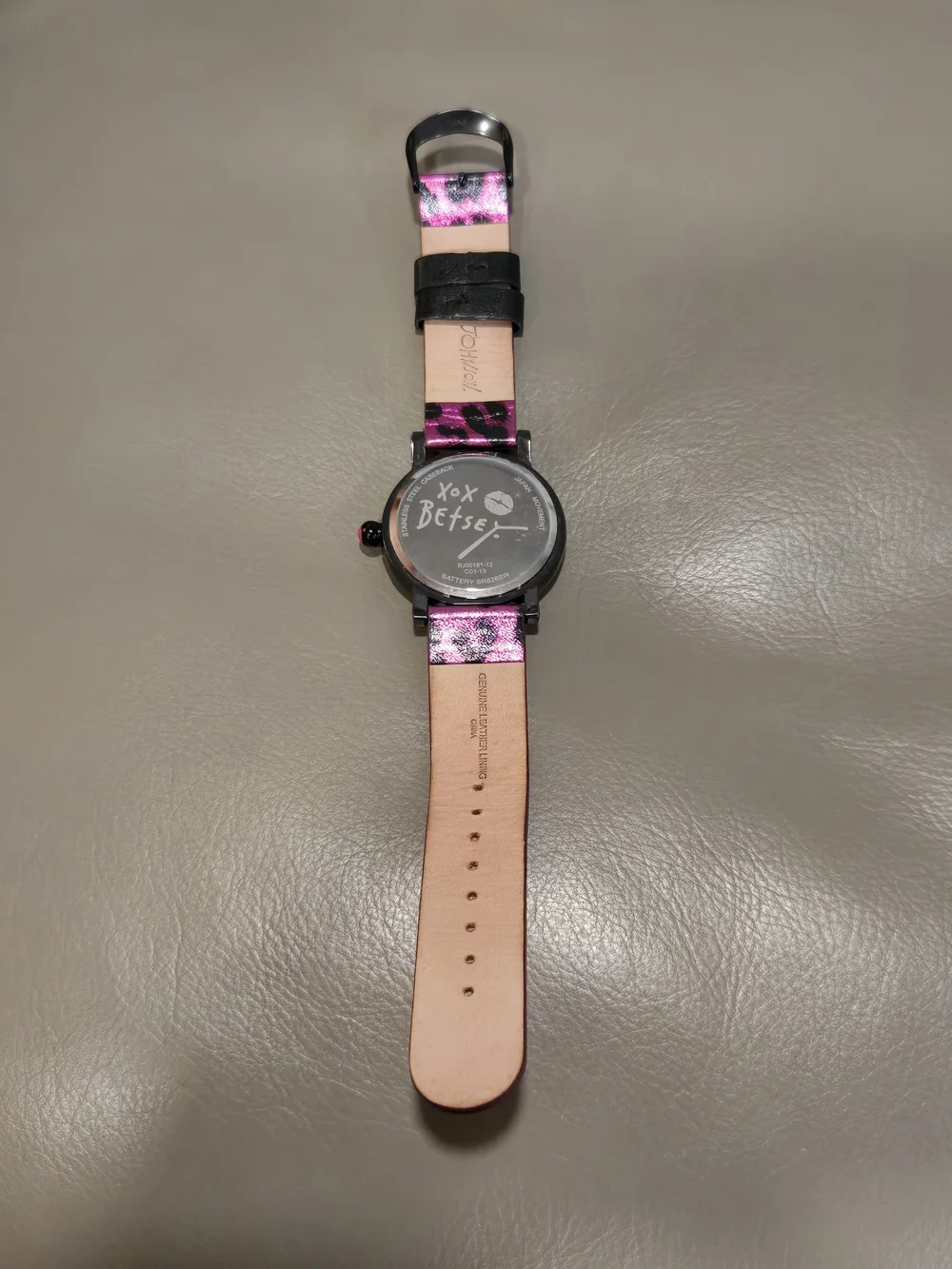 Betsey Johnson Pink Glitter Leopard Leather Watch Strap